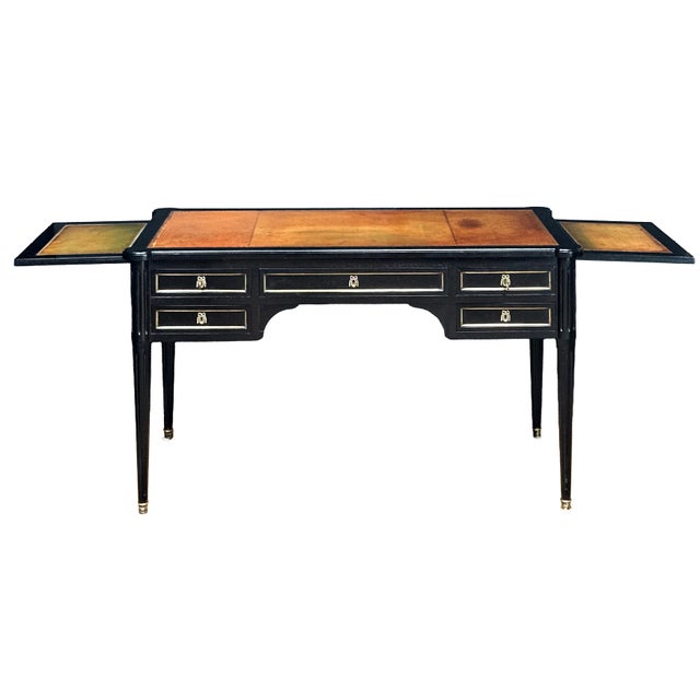 Louis XVI Ebonized Writing Table or Desk With Embossed Leather Top From France For Sale In Austin - Image 6 of 15