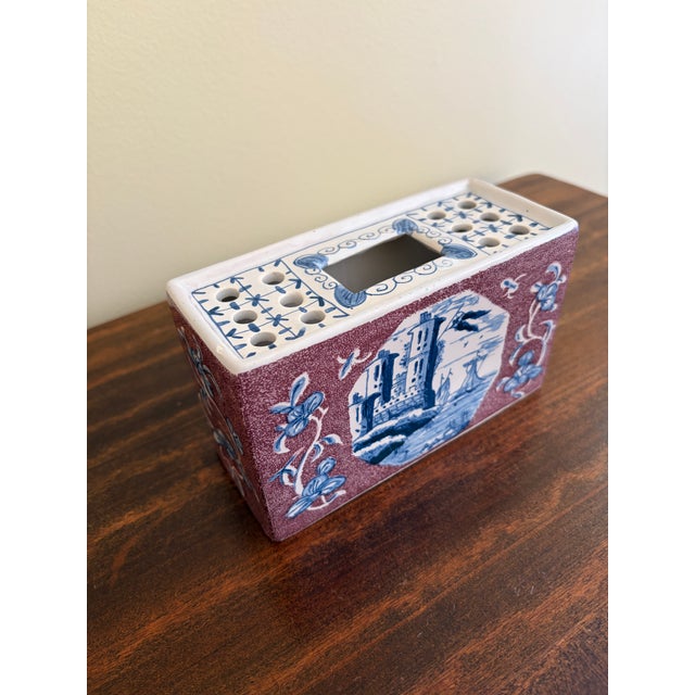 Mid 20th Century Vintage Dutch Delft Blue and White Flower Frog Tulipiere Vase For Sale - Image 5 of 12