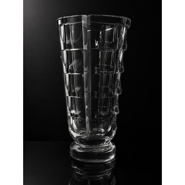 Orrefors Geometric Cut Crystal Vase by Simon Gate for Orrefors, 1960s For Sale - Image 4 of 5