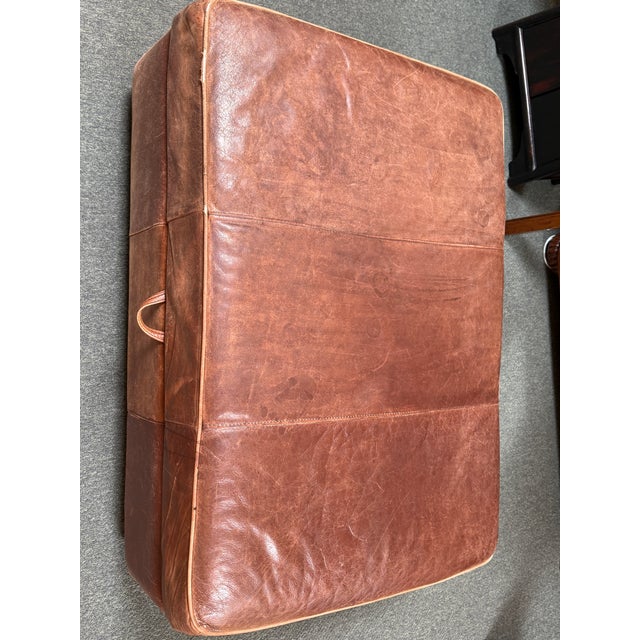 Brown Rustic Leather Storage Ottoman, Cognac For Sale - Image 8 of 12