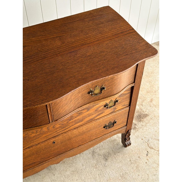Antique Oak Serpentine Chest With Original Casters and Brass Hardware For Sale - Image 13 of 17