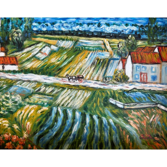 Vintage Original Impressionist Farm Landscape Painting in Antique Shadow Box Frame For Sale - Image 4 of 6