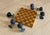 Wood Carved Marble Stemware (6 Goblets) Displayed on Handmade Chess/Checkerboard 1969 For Sale - Image 7 of 14
