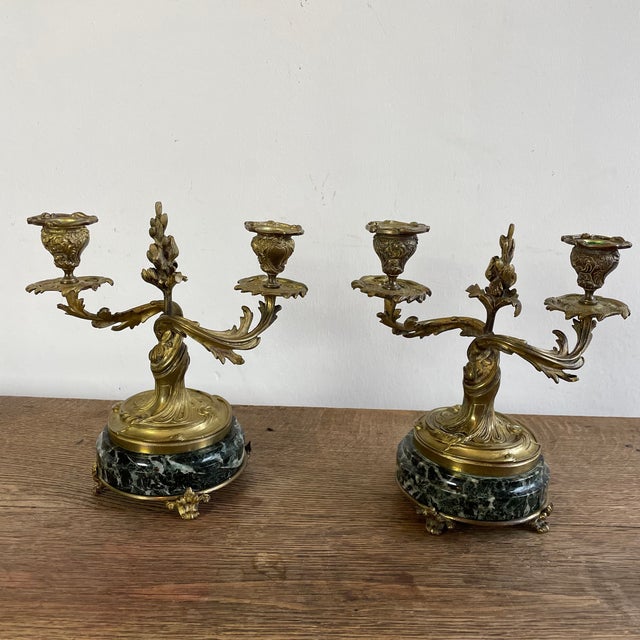 Chiseled Gilt Bronze Candelabras on Marble Bases, 1890s, Set of 2 For Sale - Image 13 of 13