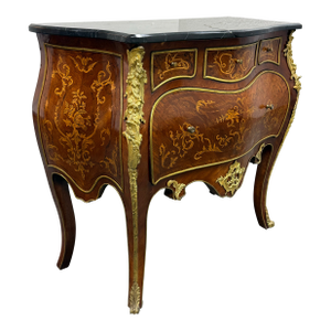 Louis XV Style Bombe Marquetry Commode, Vintage