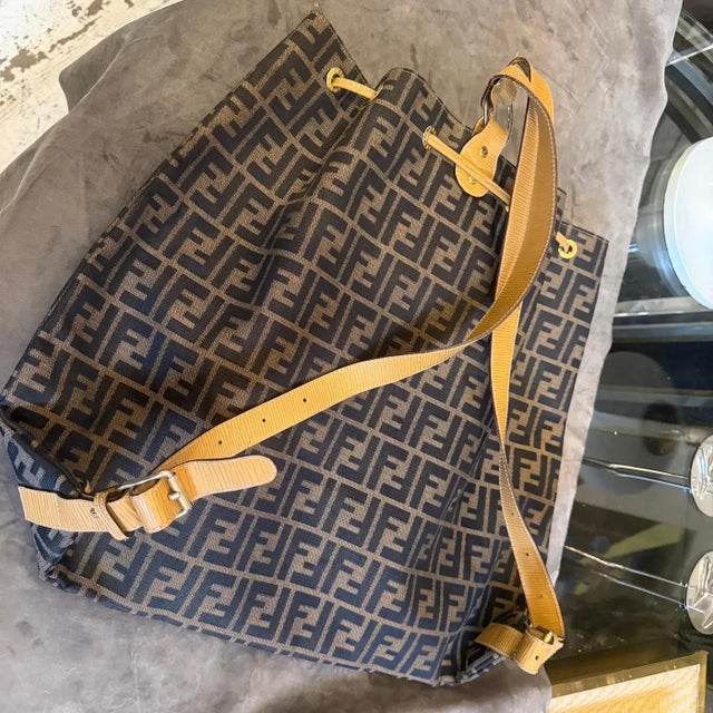 Brown 1980s Vintage Zucca Monogram Canvas Back Pack by Fendi For Sale - Image 8 of 16