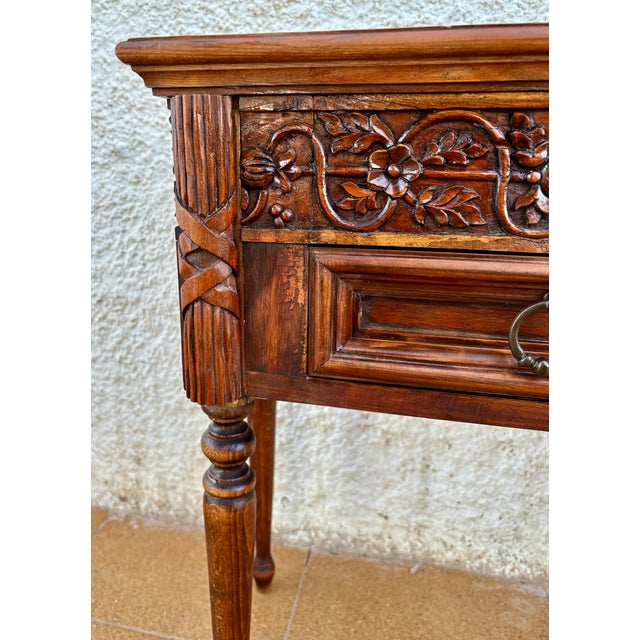 Wood Pair of Spanish Carved Oak Nightstands With Drawer, 1930s For Sale - Image 7 of 15