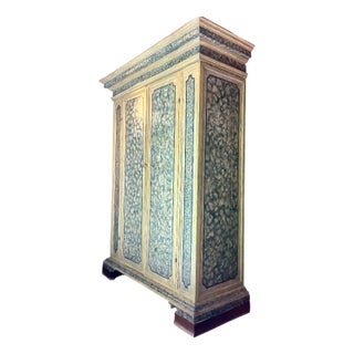 Antique Italian Renaissance Painted Marble Lacquer Wooden Cabinet, 1500s For Sale
