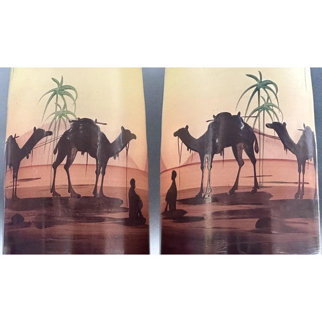 1920s Vintage Czech Art Glass Vases Painted Egyptian Silhouette Camel Hosch or Palda For Sale - Image 5 of 14