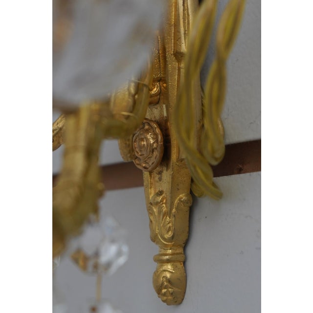 1980s Pair of French Style Brass & Glass Chandelier Type Wall Sconces For Sale In Philadelphia - Image 6 of 9