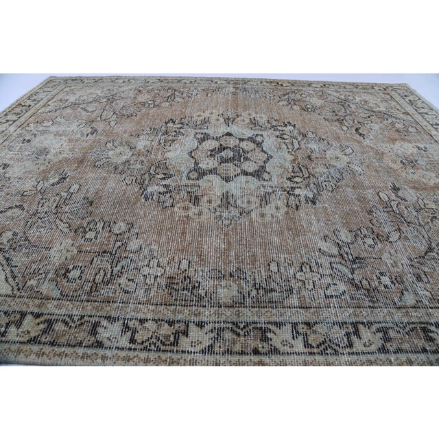 Mid 20th Century Vintage Tribal Medallion Rug in Muted Blues and Beiges – Handwoven Elegance With Architectural Symmetry - 4' 6'' X 6' 4'' For Sale - Image 5 of 12