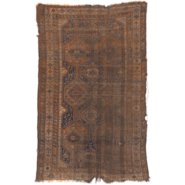 Distressed Antique-Worn Persian Shiraz Rug - 05'10 X 09'05 For Sale - Image 10 of 10