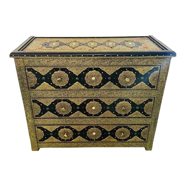 Palatial Hollywood Regency Commode, Chest, Nightstand in Brass and Ebony For Sale