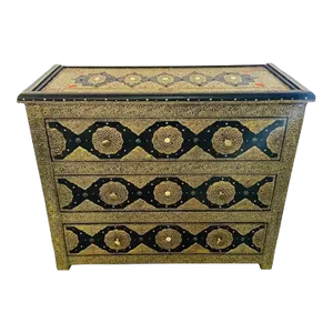 Palatial Hollywood Regency Commode, Chest, Nightstand in Brass and Ebony