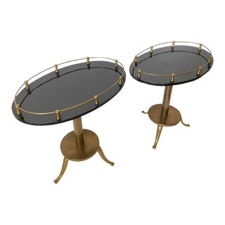 Hollywood Regency Side Tables Vintage Brass Feet Cocktail End Tables a Pair For Sale