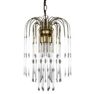 Gilded Metal and Glass Shreds Chandelier, 1980s For Sale