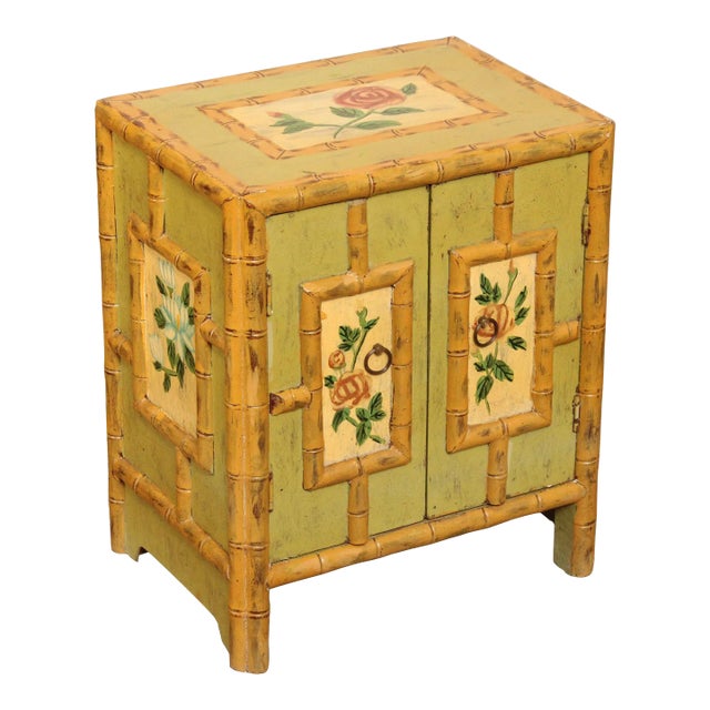 Vintage Faux Bamboo Paint Decorated Low Two-Door Cabinet For Sale