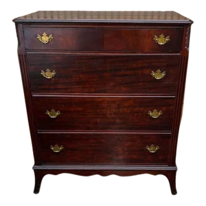 Vintage Federal Style Mahogany Carved Tall Chest of Drawers. Circa 1930s.