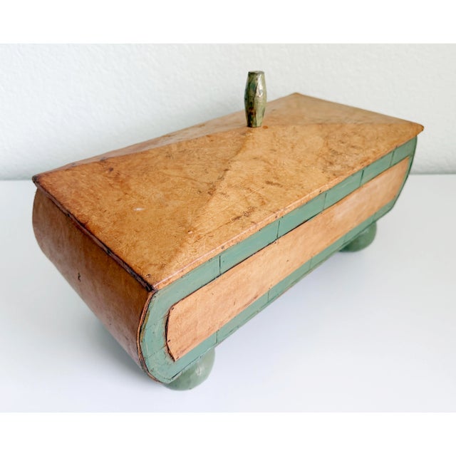 Late 20th Century Vintage Goat Leather Wrapped Folk Art Box For Sale - Image 5 of 11