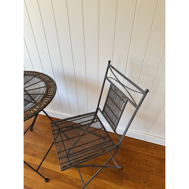 Vintage Iron Folding Bistro Set With Table and Two Chairs For Sale In Greensboro - Image 6 of 8