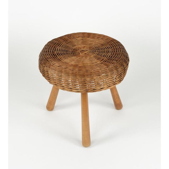 Mid-Century Modern Mid-Century Wicker and Wood Tripod Stool attributed to Tony Paul, USA, 1950s For Sale - Image 3 of 18