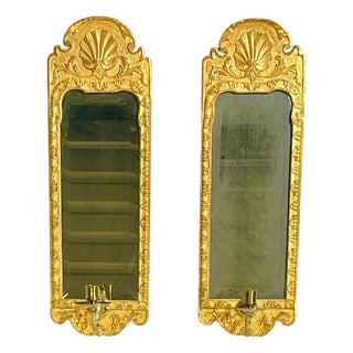 Pair of Italian Rococo Style Giltwood Mirrored Candle Sconces For Sale