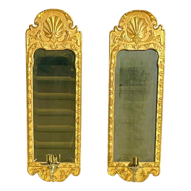 Pair of Italian Rococo Style Giltwood Mirrored Candle Sconces For Sale