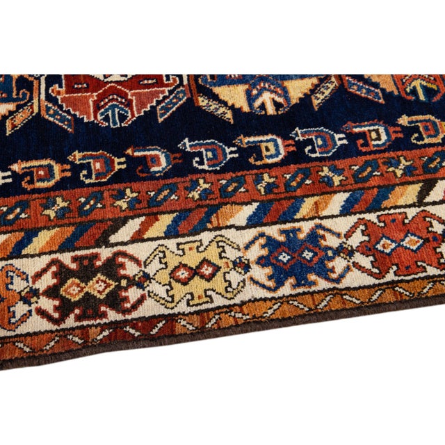 Blue Antique Malayer Handmade Tribal Design Wool Runner For Sale In New York - Image 6 of 9