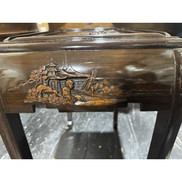 Vintage Engraved Nesting Tables Oriental Rose Wood Beautiful For Sale - Image 10 of 14