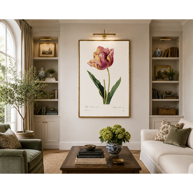 Pink Tulip by Pierre-Joseph Redouté, Vintage Botanical Art Print, 36" X 48" For Sale - Image 8 of 11