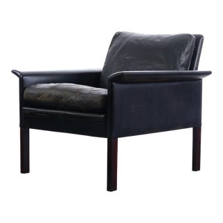 Rosewood and Vintage Black Leather Lounge Chair by Hans Olsen for CS Møbler For Sale
