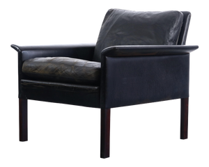 Rosewood and Vintage Black Leather Lounge Chair by Hans Olsen for CS Møbler