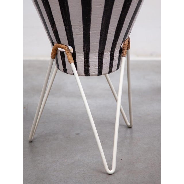 Scandinavian Tripod Planter Ceramic Black & White Stripes, Sweden, 1960s For Sale - Image 6 of 10