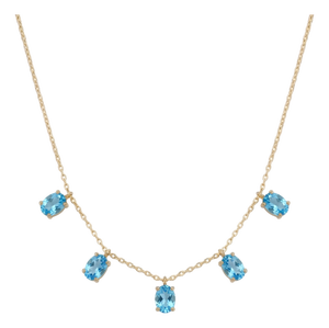 Swiss Blue Topaz Station Necklace | 925 Sterling Silver Dangling Gemstone Necklace