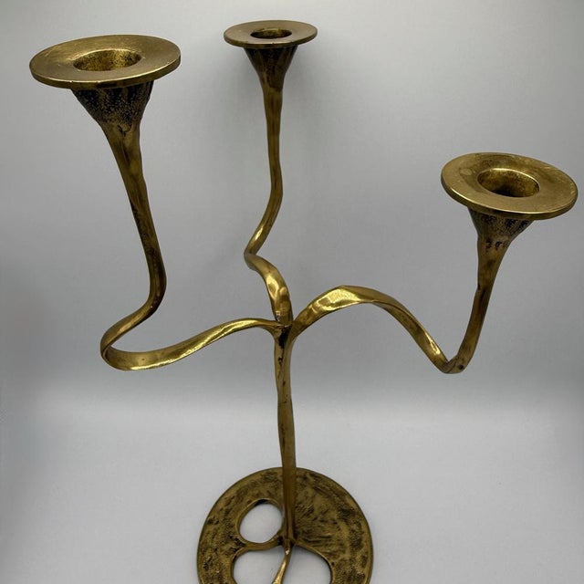 Mid-Century Modern Large Three-Light Candlestick in Brass by Kurt Jesch for Fratelli Tonini, Italy, 1960s For Sale - Image 3 of 16