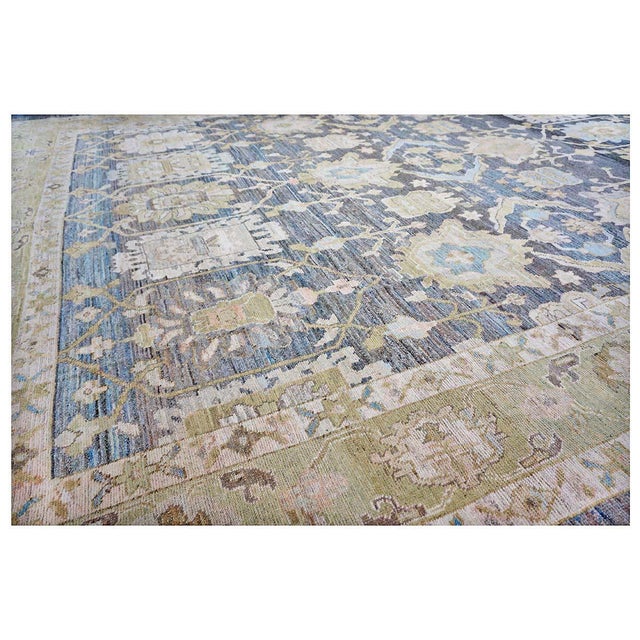 Textile 21st Century Turkish Oushak Wool 14x20 Charcoal, Green & Ivory Handmade Oversized Area Rug #1144091 For Sale - Image 7 of 14