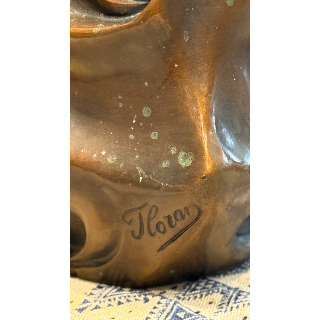 Early 20th Century Early Patinated Bronze Art Nouveau Vase With Maiden & Floral Design by Francesco Flora For Sale - Image 6 of 17