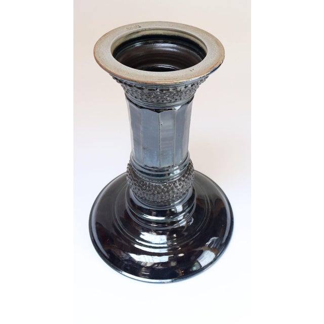 1970s Vintage Studio Pottery Metallic Blue Pedestal / Votive Holder by Deanna Nichols For Sale - Image 5 of 18