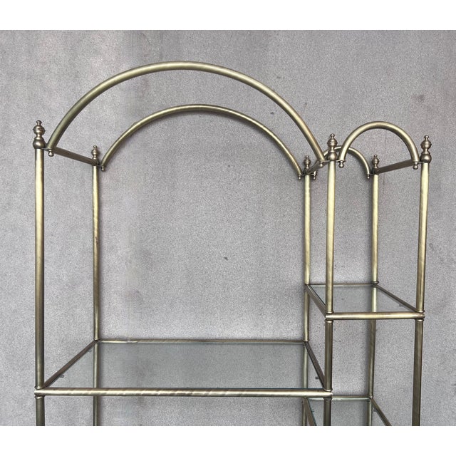 Vintage Brass Étagère Arched Glass Display Shelf With Three + Four Shelves For Sale - Image 4 of 9