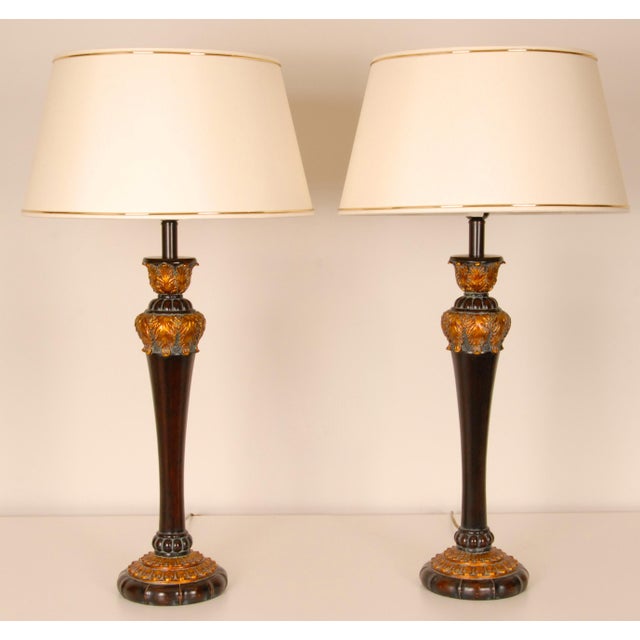 Vintage French Table Lamps Pair – Brown Gold Baroque Décor Lighting 1980s For Sale - Image 9 of 9