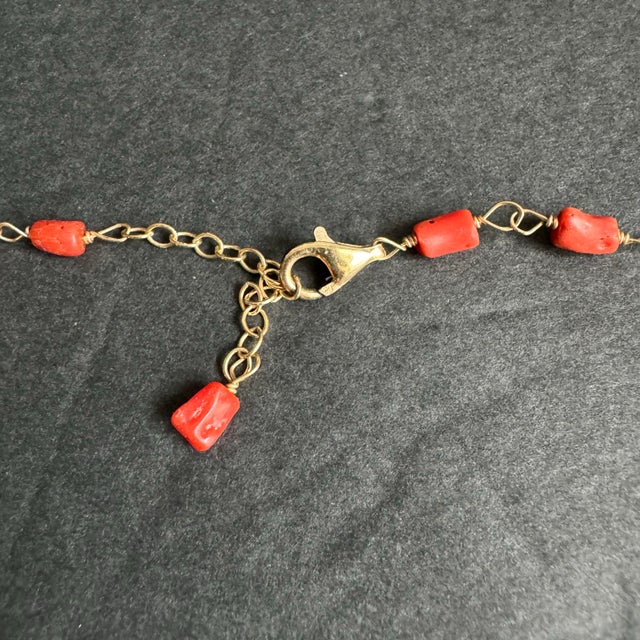 Vintage Coral Station Necklace 14K Gold Filled Lariat Y Pendant Natural Handmade Nice vintage condition with some general...