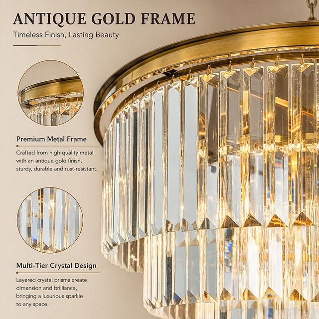 Contemporary Aloadecor 8-Lights Modern Antique Gold 4-Tier Round Crystal Fringe Chandelier For Sale - Image 3 of 9