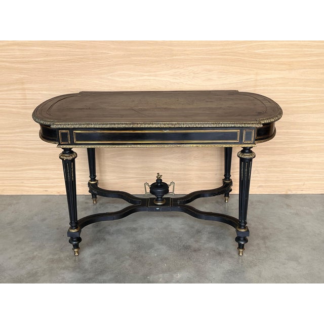 Mid 19th Century Ebonized Center or Writing Desk Table, Napoleon III Period For Sale - Image 14 of 18