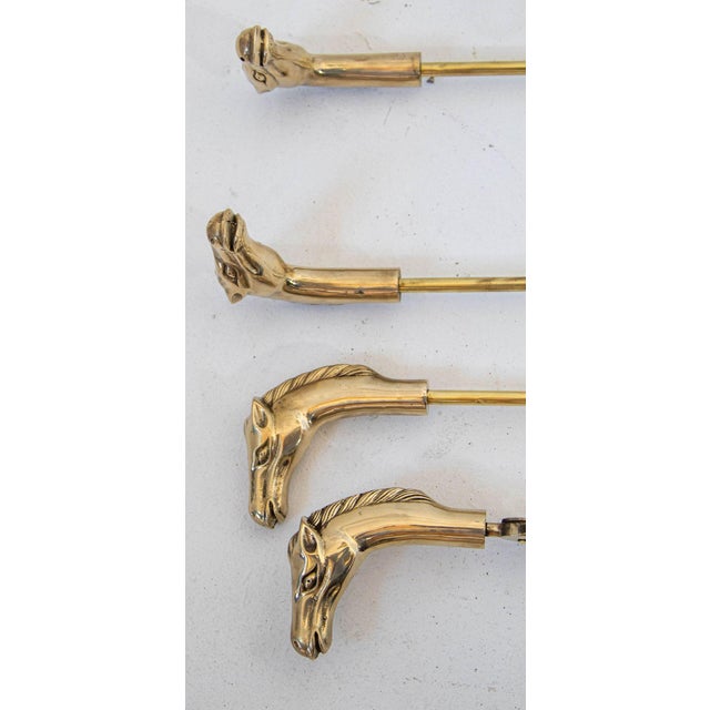 French Brass Horse Head Fireplace Tool Set Equestrian Hollywood Regency Style For Sale - Image 10 of 13