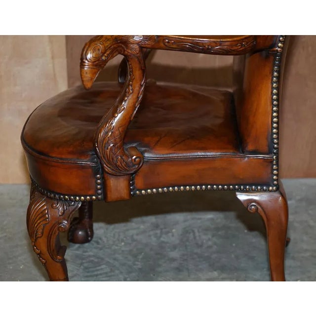 Vintage Eagle Armed Claw & Ball Feet Brown Leather Armchair For Sale - Image 18 of 18