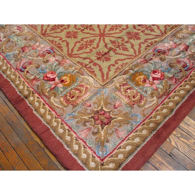 Rustic European Excellent Tan Camen and Red Wine Color With Unique Florid Design Antique Savonnerie Rug For Sale - Image 3 of 6