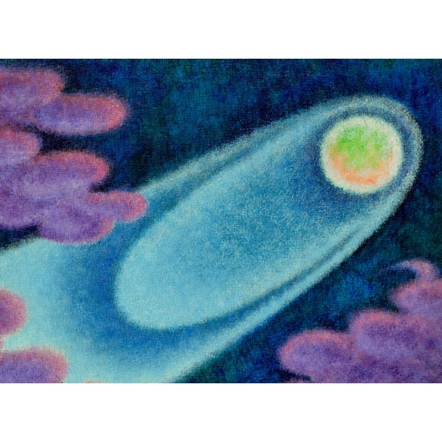 Like a Comet - Nocturnal Sky in Oil on Masonite Surrealistic oil painting landscape of comet by listed San Francisco,...