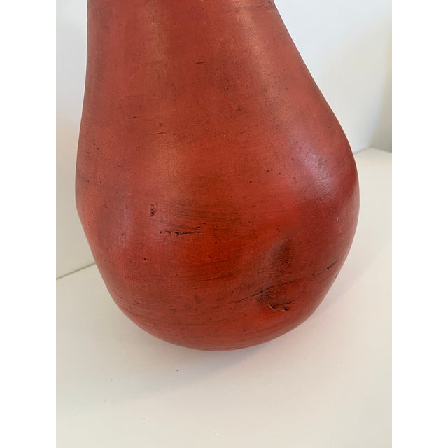 1990s Extra-Large Red Porcelain Pear With Metal Stem and Leaf For Sale - Image 5 of 10