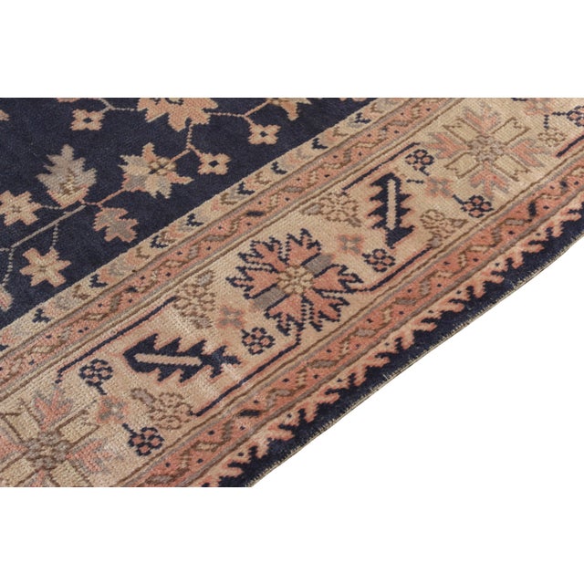 Hand-Knotted Antique Turkish Oushak Rug in Blue, Pink Medallion Floral Pattern For Sale - Image 4 of 7