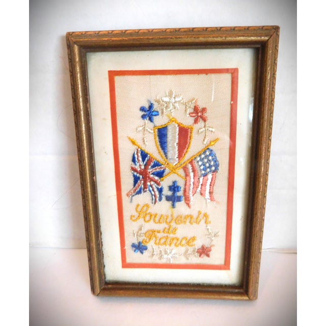 Early 20th Century Souvenir De France Silk Embroidered Framed Postcard, Ww1 For Sale - Image 5 of 9